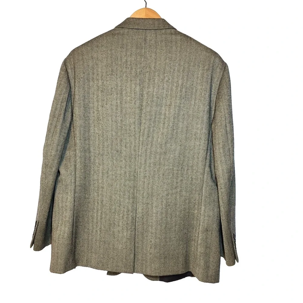 American Living Herringbone Black Cream Fitted Wool Blazer 2 Button Front‎  44S